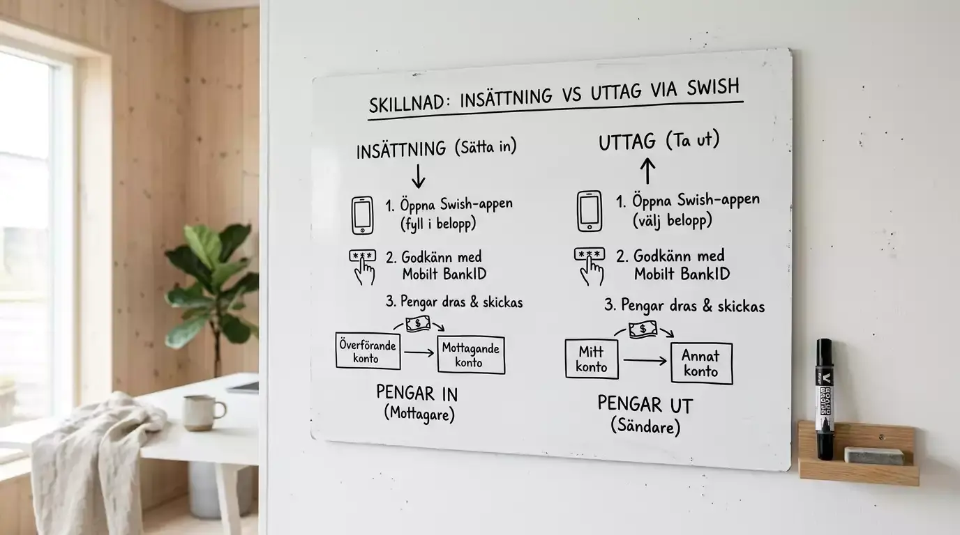 Skillnaden mellan insättning och uttag via Swish - processflöde