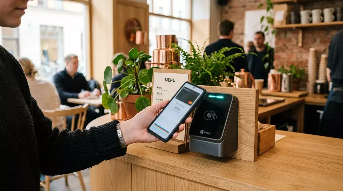 Kontaktlös betalning i en svensk butik som symbol för det kontantfria samhället
