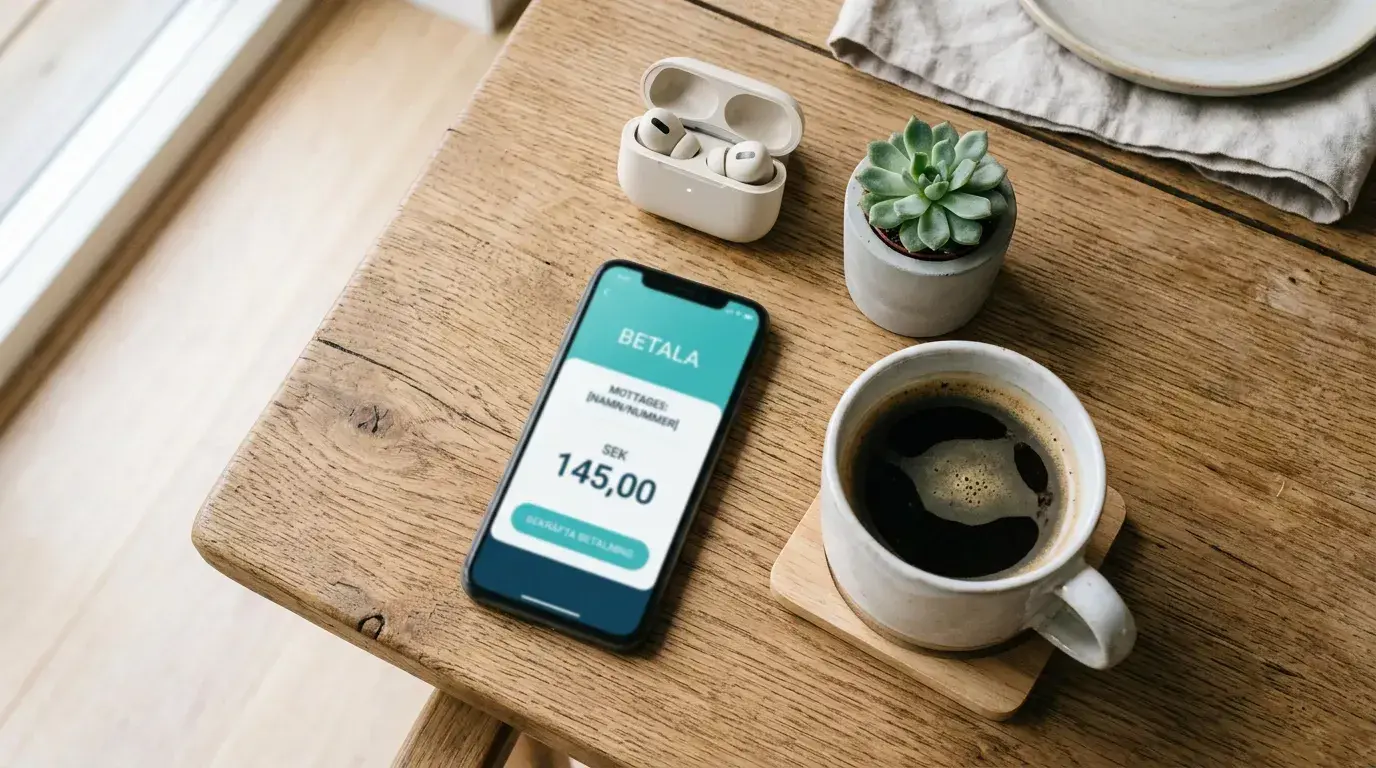 Swish-appen öppen på en smartphone redo för casinobetalning