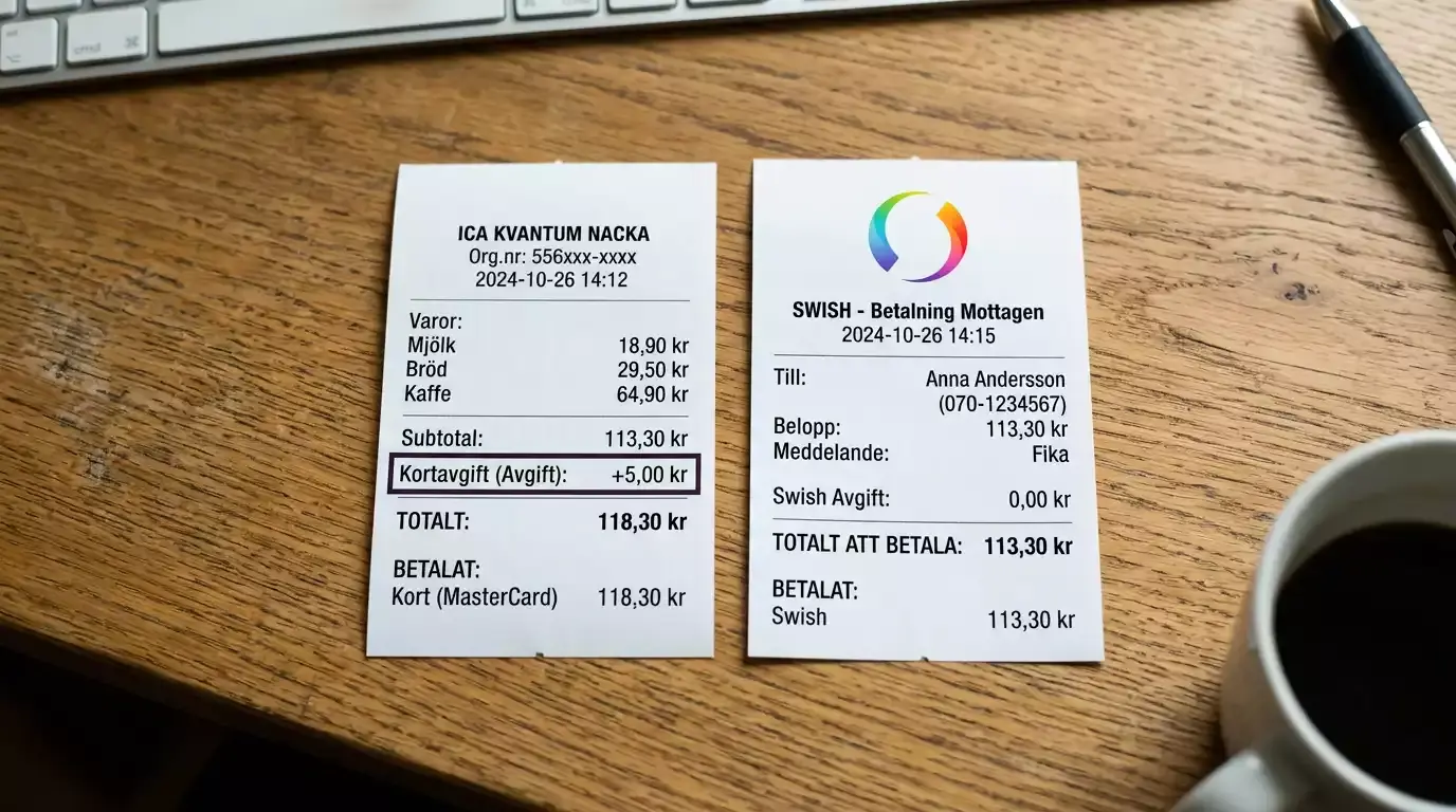 Jämförelse av avgifter mellan Swish och kortbetalning